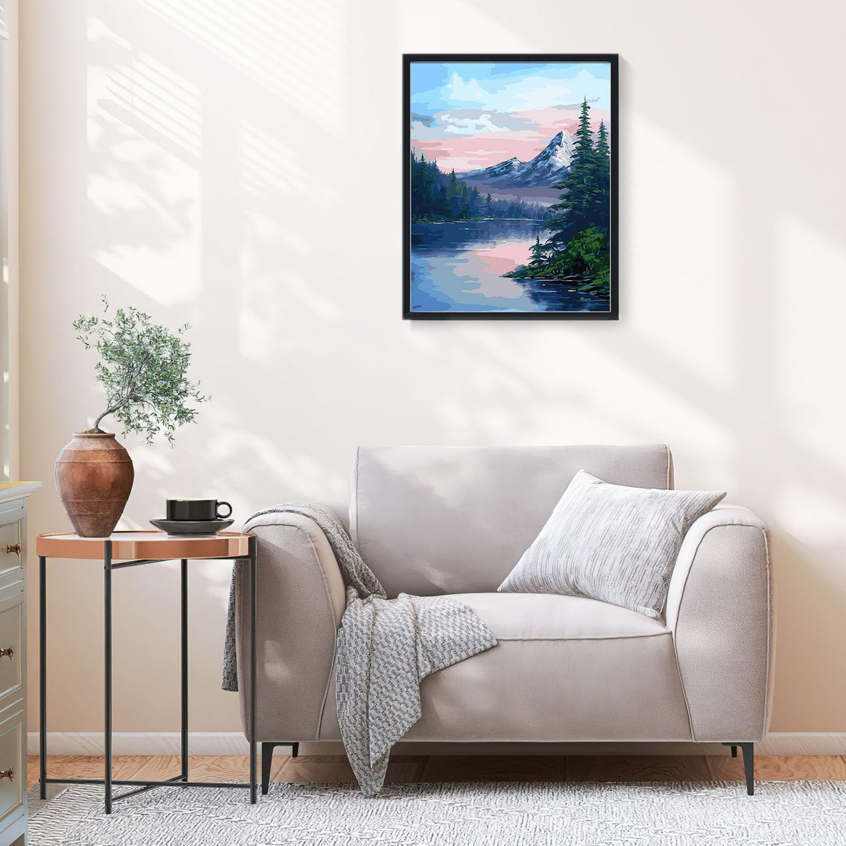 Ginkko Paint by Numbers Kit for Adults Beginner & Kids Ages 8-12 with Wooden Frame Easy Acrylic on Canvas 9x12 inch with Paints and Brushes, Mountain Sunset(Include Framed) Ginkko