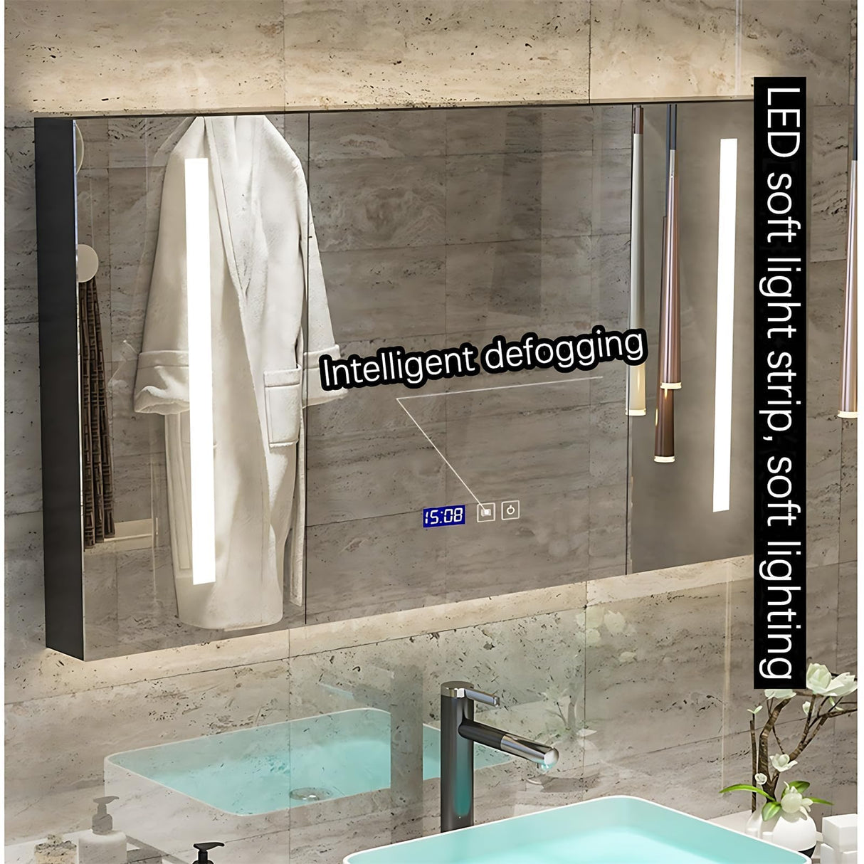 ZGNBSD Double Bathroom Bathroom Vanity with Sink - Floating Bathroom Vanity with LED Smart Defog Mirror Cabinet, Solid Wood Bathroom Vanity, Wall Mounted, Stylish Design. (Double Sink 60") ZGNBSD