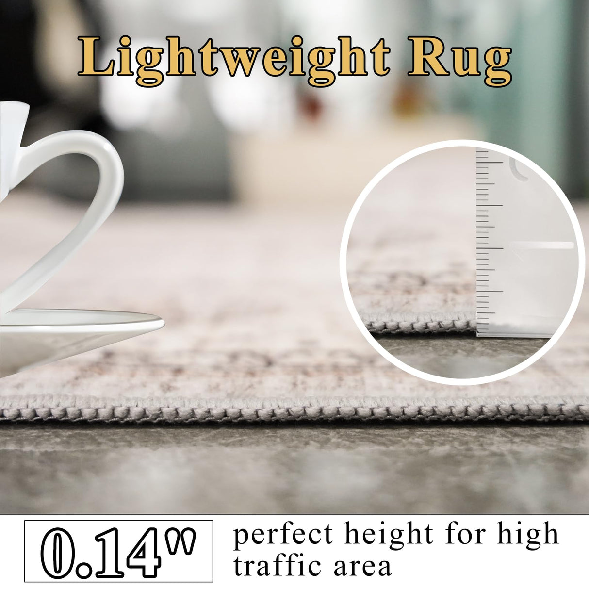 Washable Living Room Area Rug:8x10 Bedroom Rugs - Farmhouse Distressed Printed Floral Carpet - Foldable Non-Shedding Floor Carpet for Dining Room 8'x10' Beige YOUFORTONG