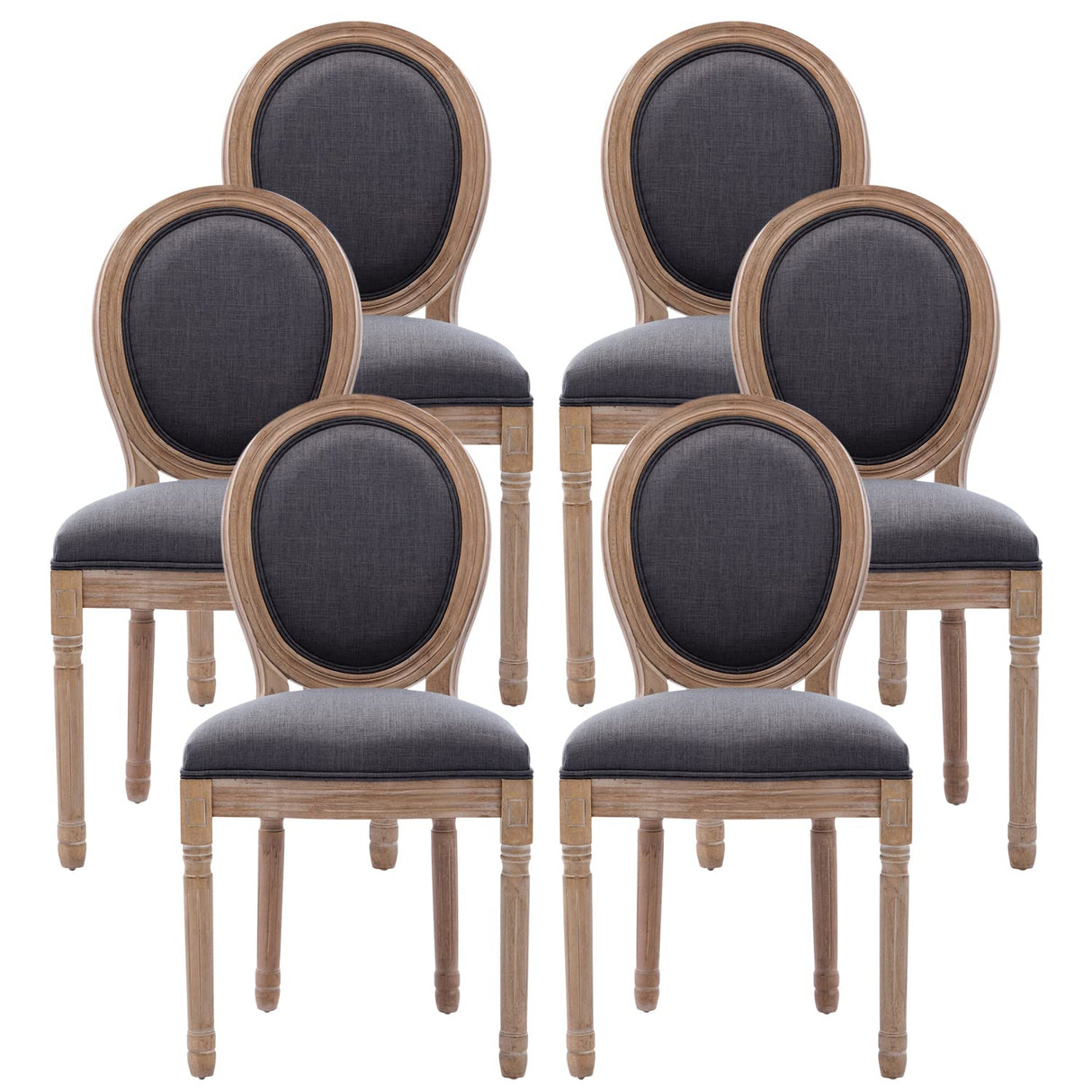 Nrizc French Country Dining Chairs Set of 6, Farmhouse Dining Chairs, Wood Round Back Dining Room Chair for Dining Room/Living Room/Bedroom Nrizc