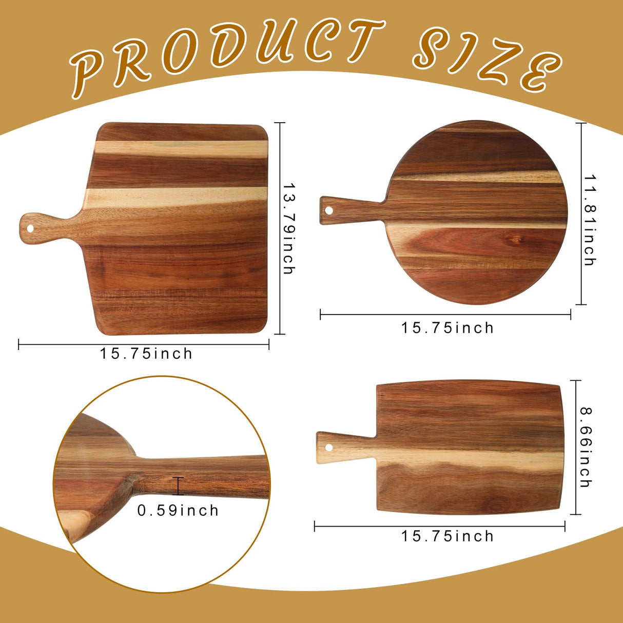 Zhehao 3 Pcs Acacia Wood Cutting Board Set Chopping Board with Handle for Charcuterie Cheese Board Meat Bread Chopping Blocks Vegetables Fruit Zhehao