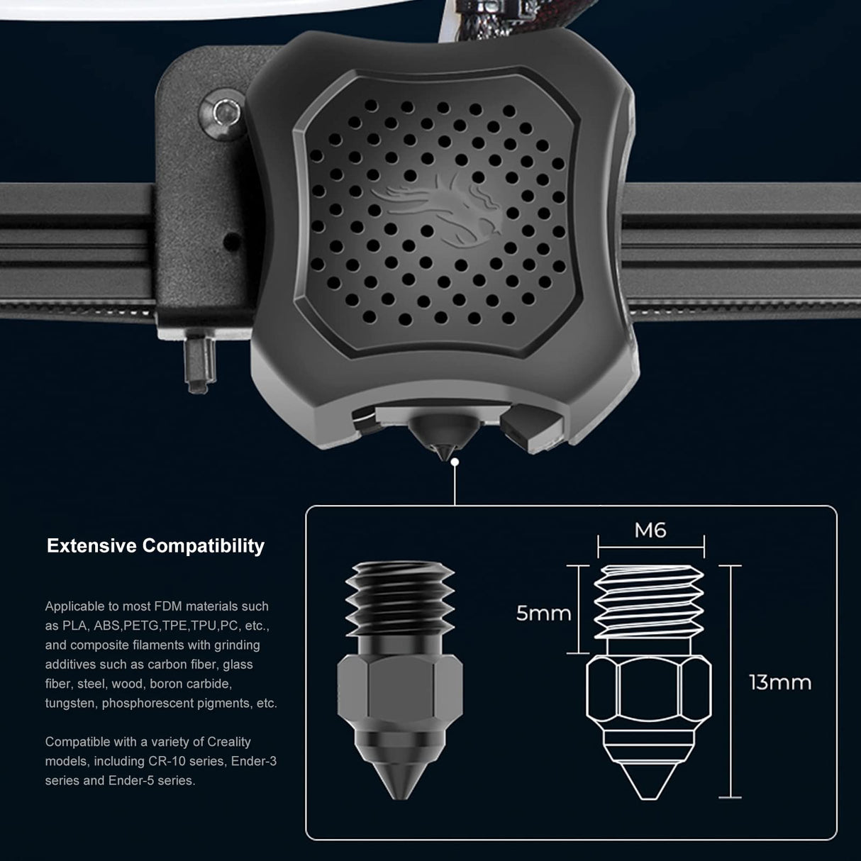 Creality High End Hardened Steel Nozzle MK8 0.4MM 450℃ Harden Extruder Tips with High Thermal Conductivity for Creality Ender 3/Pro/V2/MAX,Ender 5/Pro/Plus,Ender 6,CR-10S/S4/S5 3D Printers ENOMAKER