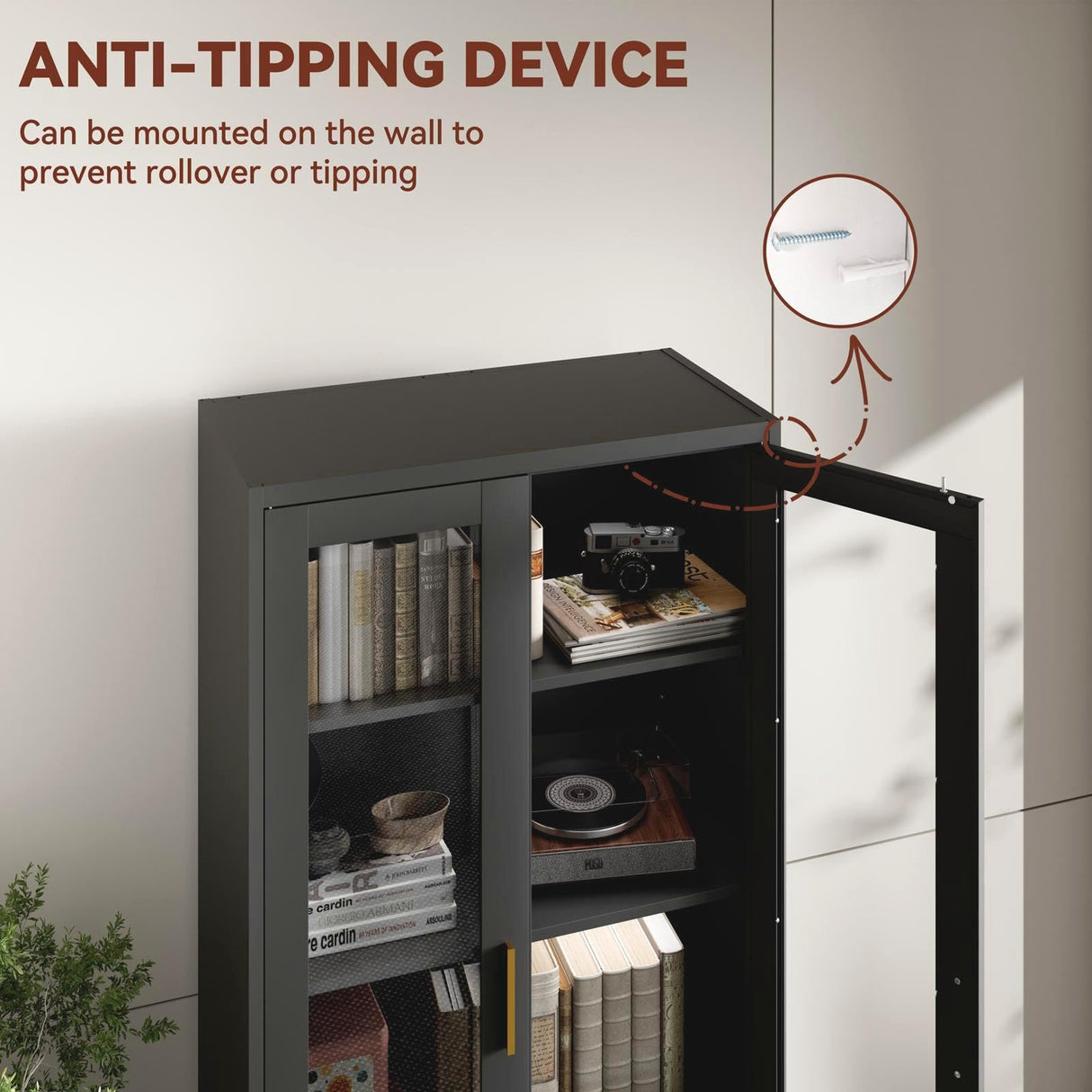 Kubohogar 71" Metal Display Cabinet with Glass Doors, Locking Curio Cabinets with 4 Adjustable Shelves, Glass Display Case for Collectibles, Metal Storage Cabinet Kubohogar