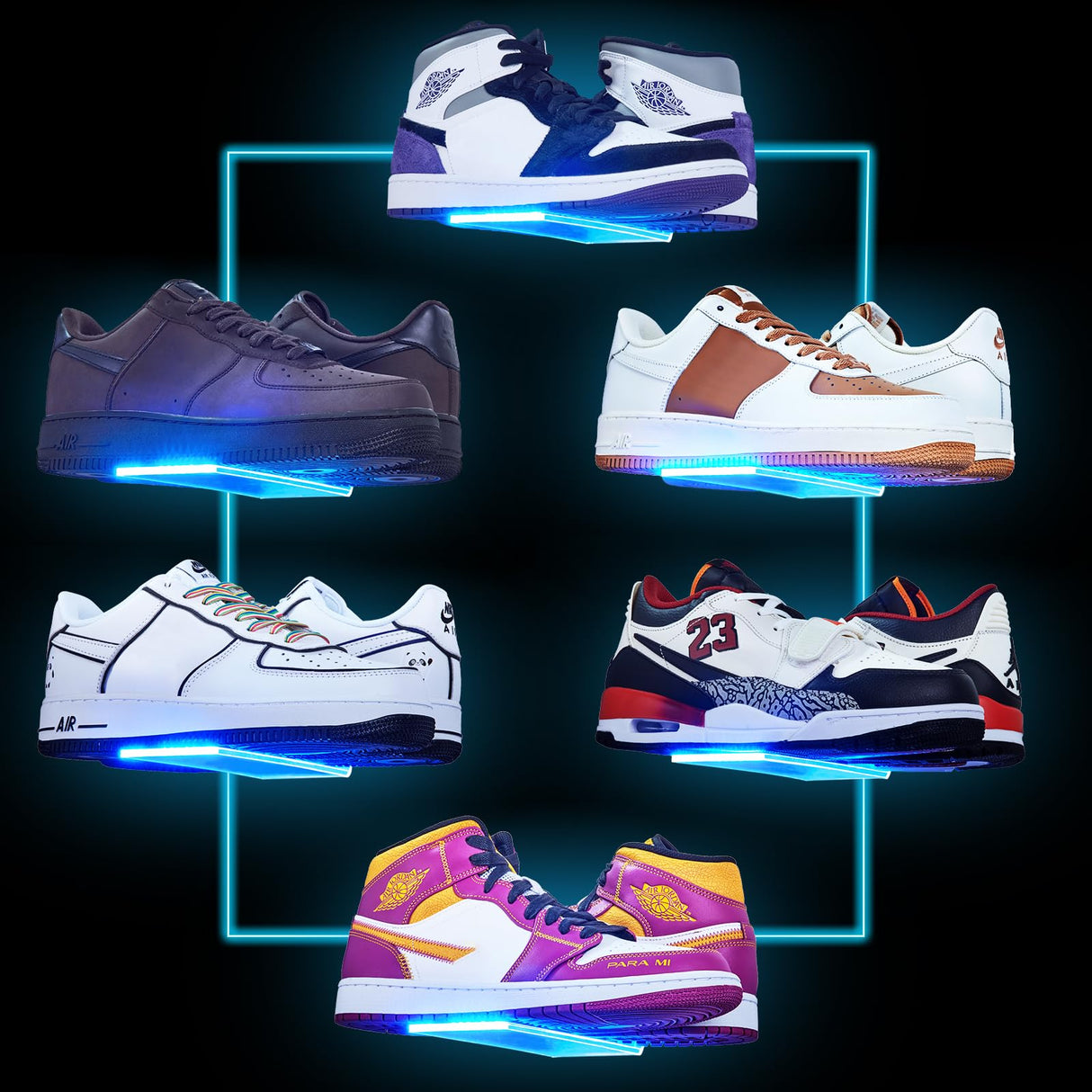 DILIBRA Set of 6 Floating Shoe Display Shelf with Lights, Glow Color Changing Clear Acrylic Shoe Shelf for Wall, Levitating Sneaker Shelves Wall Mount for Display Your Top Shoes Collection DILIBRA
