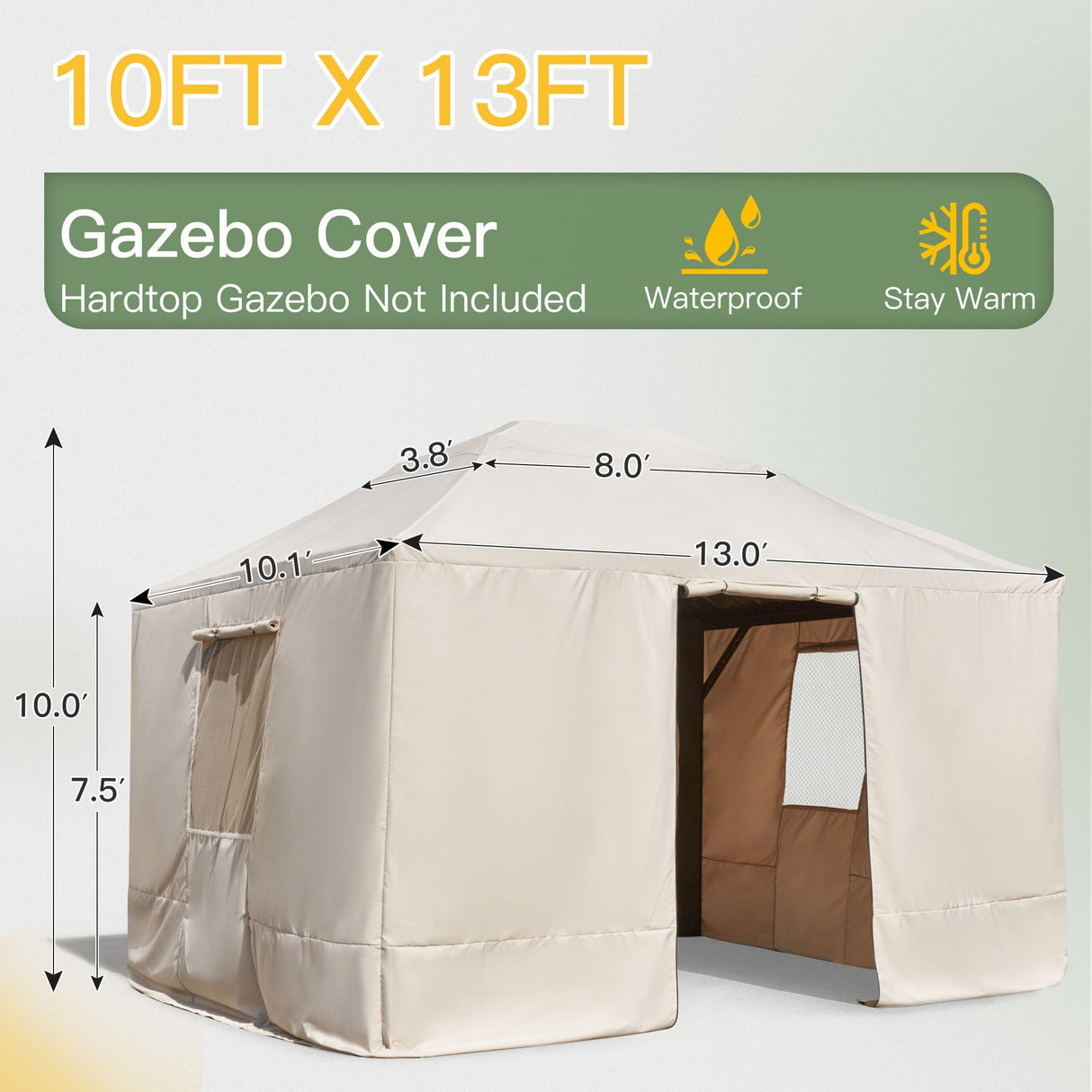 YOLENY Winter Gazebo Cover for 10×13 Hardtop Gazebo, Gazebo Accessories for All Seasons, Transform Your Gazebo for Winter, with Mesh Screens and Doors and Windows (Hardtop Gazebo Not Included) YOLENY