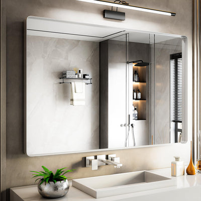 Yamazakura Silver Bathroom Mirror for Wall, 55x36 Inch Silver Framed Bathroom Vanity Mirror for Farmhouse Living Room Bedroom, Anti-Rust, Tempered Glass, Horizontal/Vertical