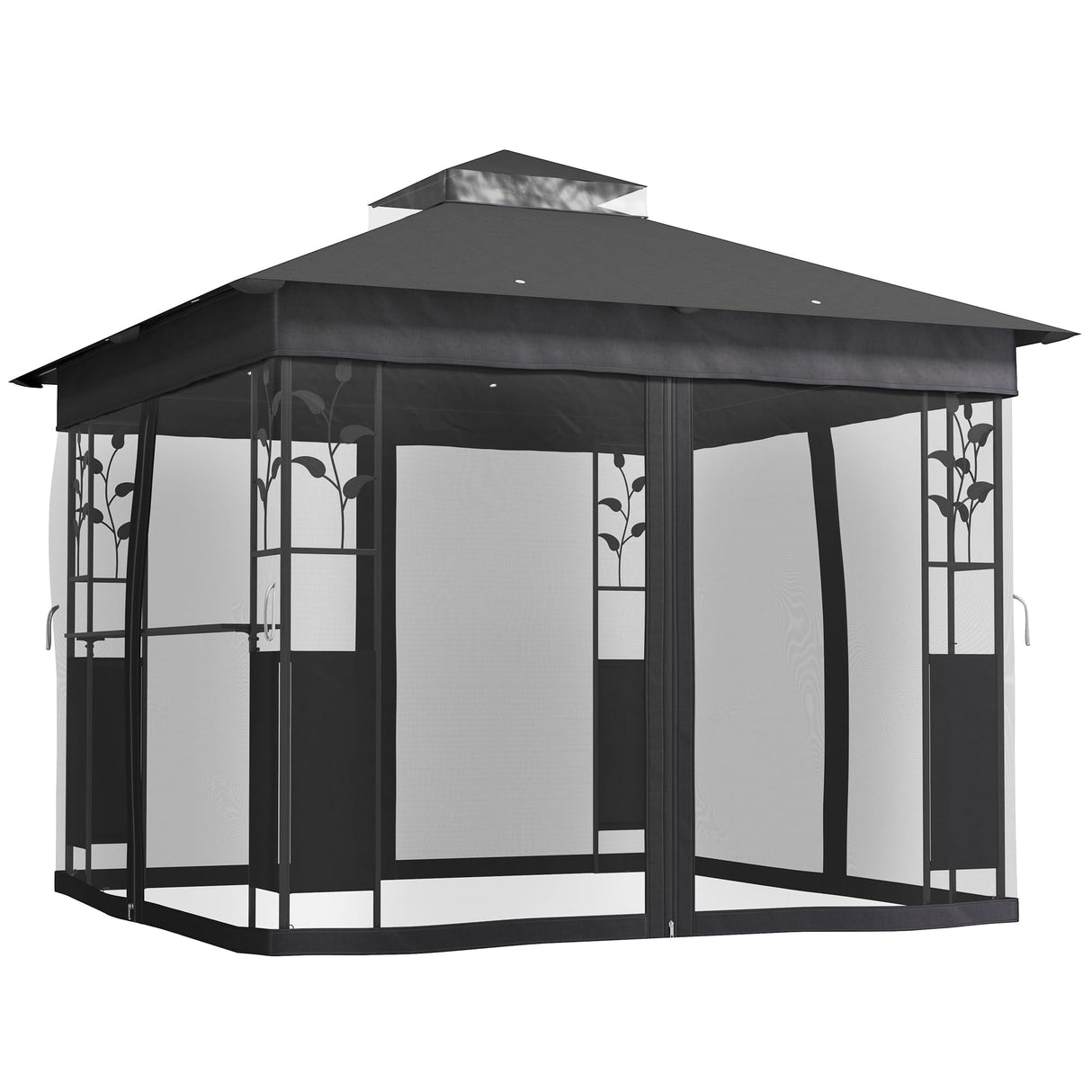 Outsunny 10' x 10' Outdoor Gazebo with Shelves and Netting, Double Roof Patio Gazebo Canopy Shelter, UV30+ Protected for Lawn, Backyard and Deck, Dark Gray Outsunny