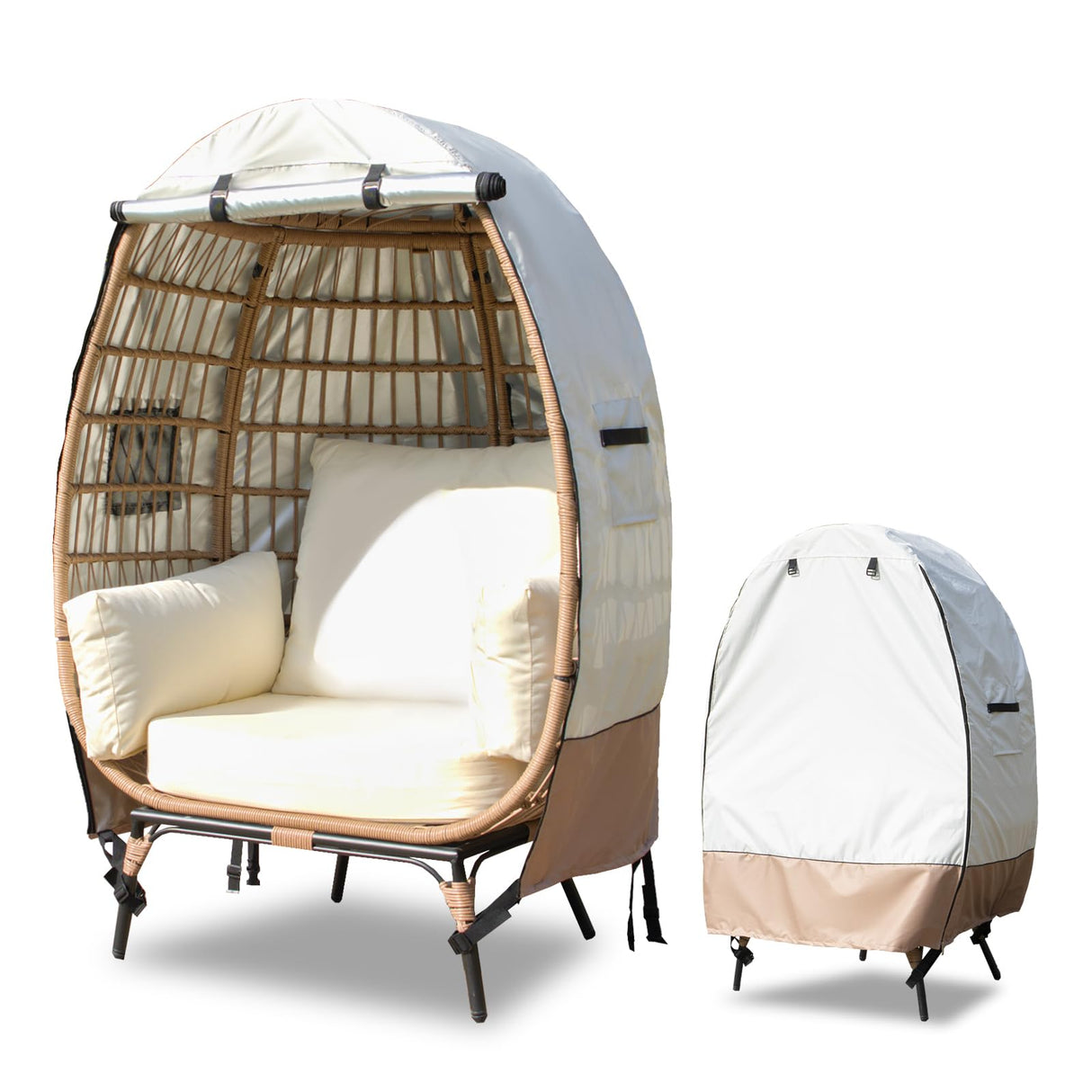 okcool Outdoor Egg Chair Cover,Waterproof Egg Chair Cover with Zipper for Wicker Patio Basket Chair(Beige & Brown,Fits 43" L *25" W*55.1" H Egg Chair) okcool