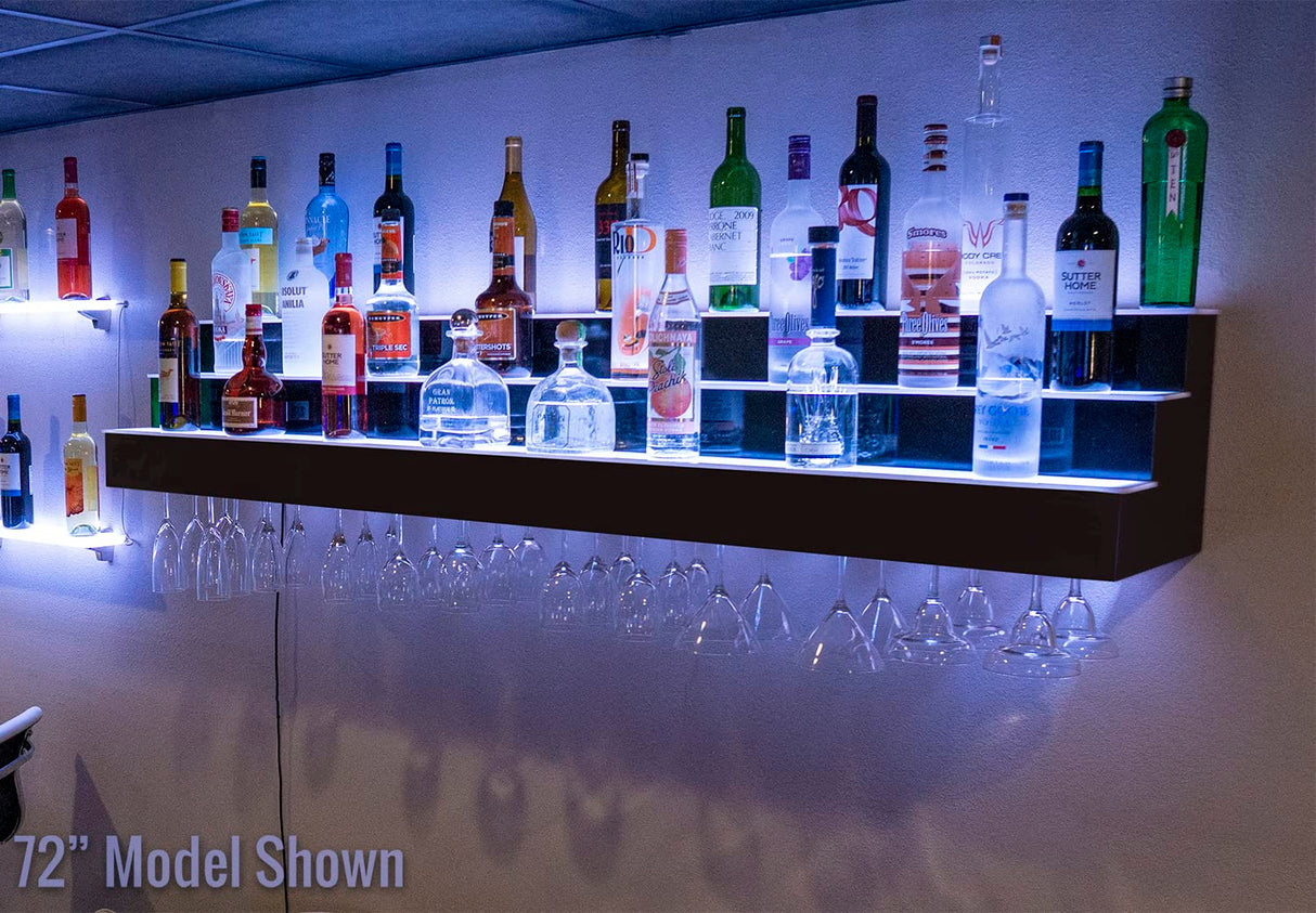 Customized Designs 3 Tier Wall Mounted Liquor Bottle Shelving w/Wine Glass Slots & LED Lighting (42) Customized Designs