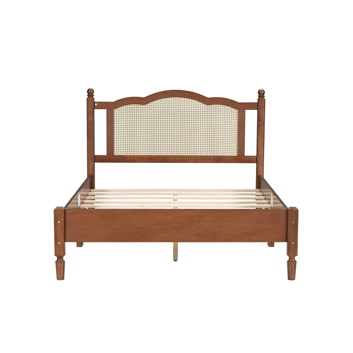 SOFTSEA Rattan Bed Frame Full Size, Full Size Rattan Platform Bed Frame, Wood Bed Frame for Bedroom, No Box Spring Needed, Walnut SOFTSEA