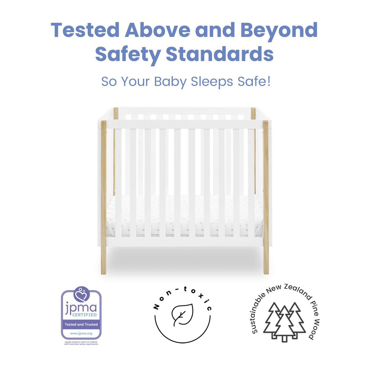 Delta Children Gio Mini Crib with 2.75" Mattress Included, Bianca White/Natural Delta Children