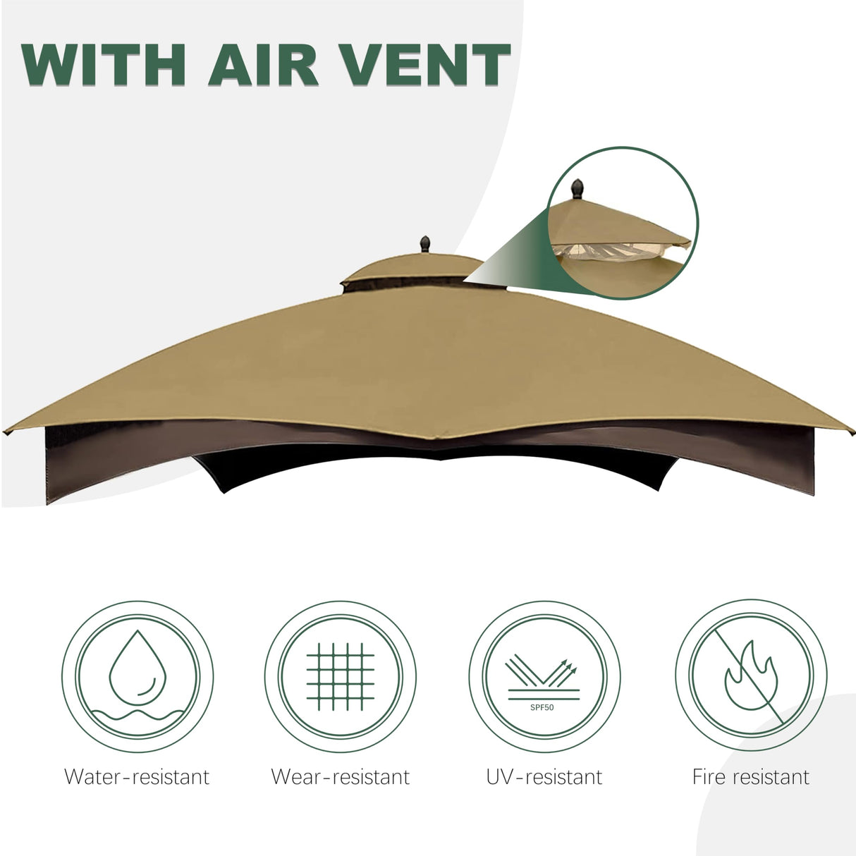 JANCANOPY 10X12 Replacement Gazebo Cover for Lowe's Gazebo Model #GF-12S004B-1,GF-12S004BTO (Beige) JANCANOPY
