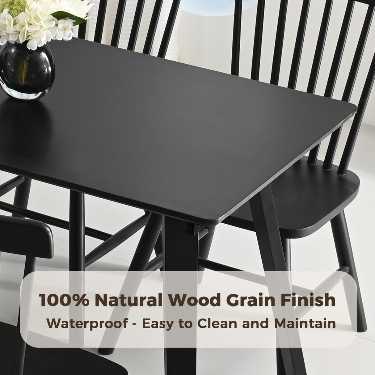 DELAVIN 70.8 Inch Large Solid Wood Dinner Table for 6-8 People, Modern Oak Kitchen Table with Natural Wood Grain, Luxury Rectangular Dining Table for Family, Office, Party, Easy Assembly, Black DELAVIN