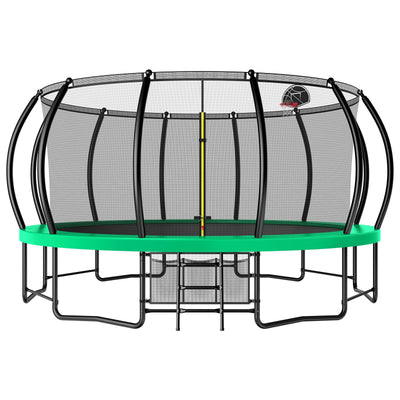 Lyromix 16FT Outdoor Trampolines for Kids and Adults, Pumpkin Trampolin with Curved Poles, Recreational Trampolin with Basketball Hoop and Safety Enclosure Net for Kids and Adults