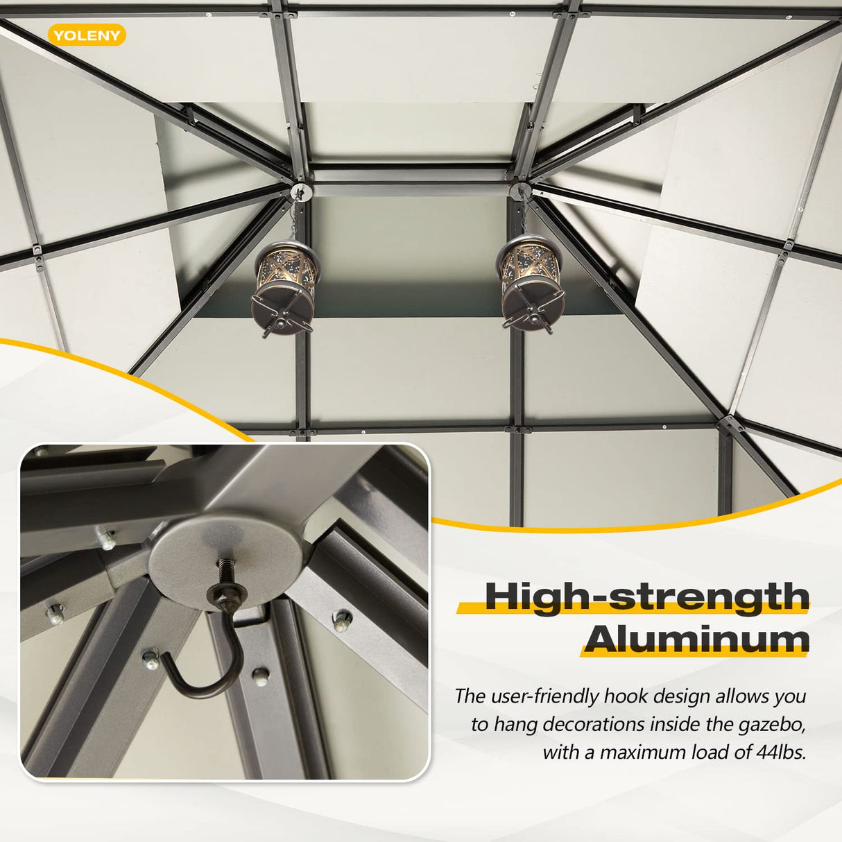 YOLENY 12' x 14' Hardtop Gazebo, Permanent Outdoor Aluminum Patio Gazebo with Aluminum Composite Double Roof for Patio Lawn and Garden, Curtains and Netting Included YOLENY