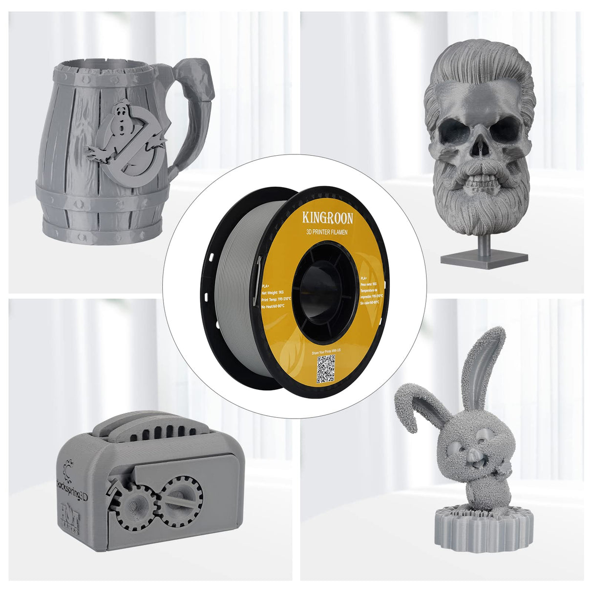 Kingroon PLA Plus(PLA+)3D Printer Filament, 10 Rolls, Dimensional Accuracy +/- 0.03 mm, 10kg Spool(22lbs), 1.75 mm,Black White Grey Red Blue Green Purple Skin Silver Yellow Kingroon