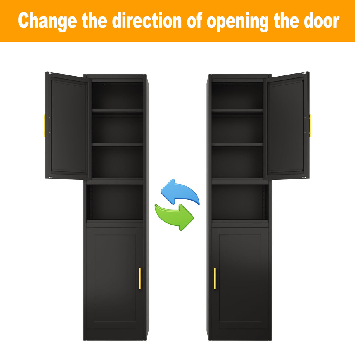 Ckzbx 70.87" H Metal Narrow Pantry Storage Cabinet Tall Steel Bathroom Cabinet,4 Adjustable Shelves for Kitchen, Home Office, Living Room, Dinning Room (Black) Ckzbx