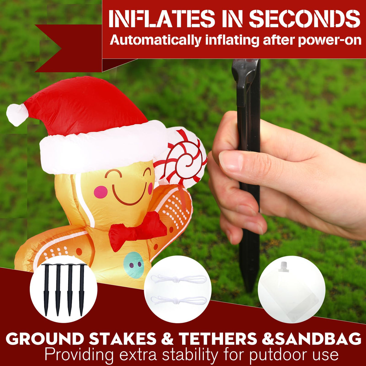 Crowye 6 FT Christmas Inflatables Gingerbread Inflatable Christmas Outdoor Decorations Cute Blow up Gingerbread Man in Hot Cocoa Mug with LED Light for Yard Garden Lawn Xmas Holiday Party Decor Crowye