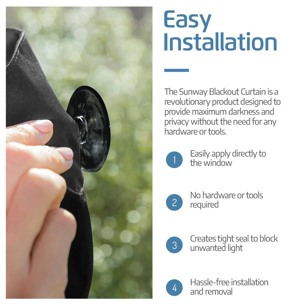 SUN AWAY Portable Blackout Curtain with Suction Cups - Premium Easy Install Shade No Tools Required - Temporary Blinds, Perfect for Baby Nursery or Dorm Room - with Travel Bag (66” Long x 51” Wide) SUN AWAY