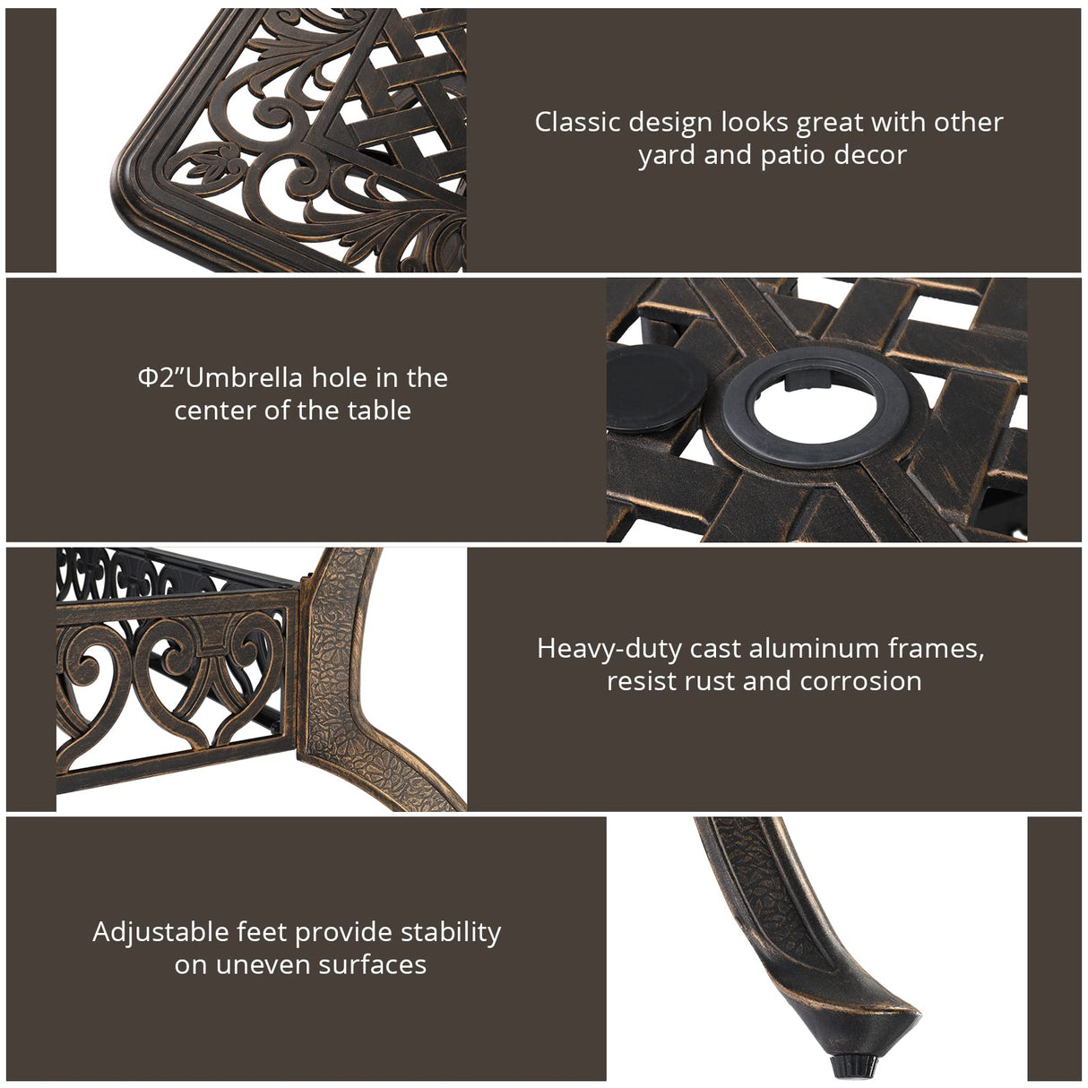 VINGLI 7 Pieces Outdoor Patio Dining Set, Cast Aluminium Patio Furniture Set with 6 Chairs and Large Table for Yard, Garden, Porch and Poolside, Bronze VINGLI