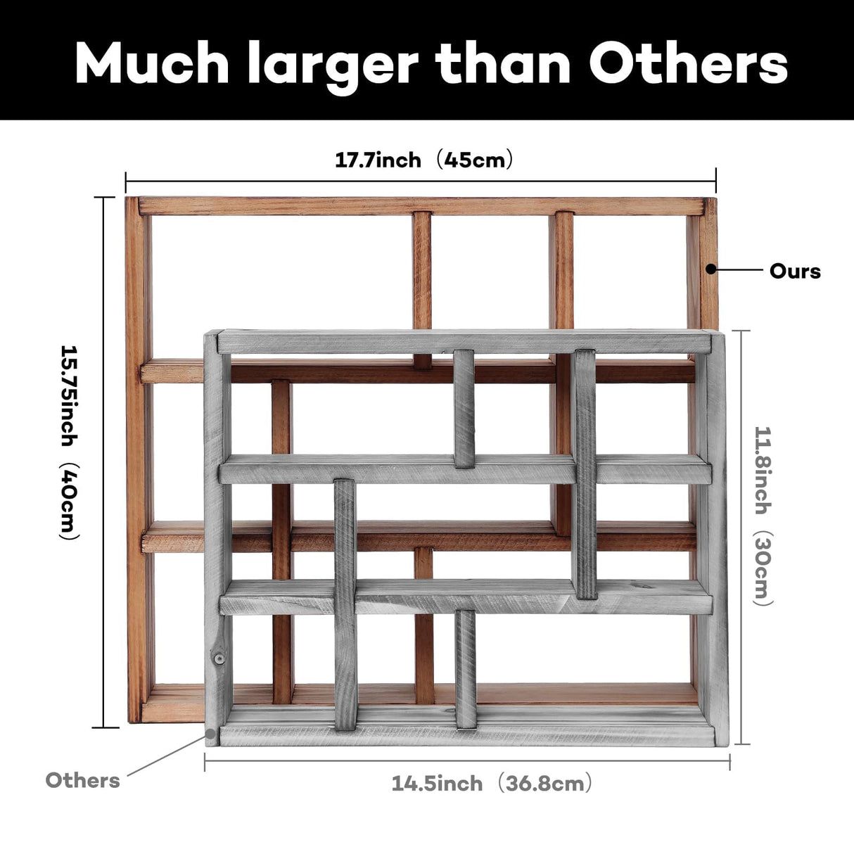 MITREL 17.7x15.7-Inch Shadow Box Shelf 9-Slot Rustic Floating Shelves Larger Wall Mounted Shelf Lightweight Solid Wood Display Shelf Freestanding Farmhouse(9C-Rustic White) MITREL