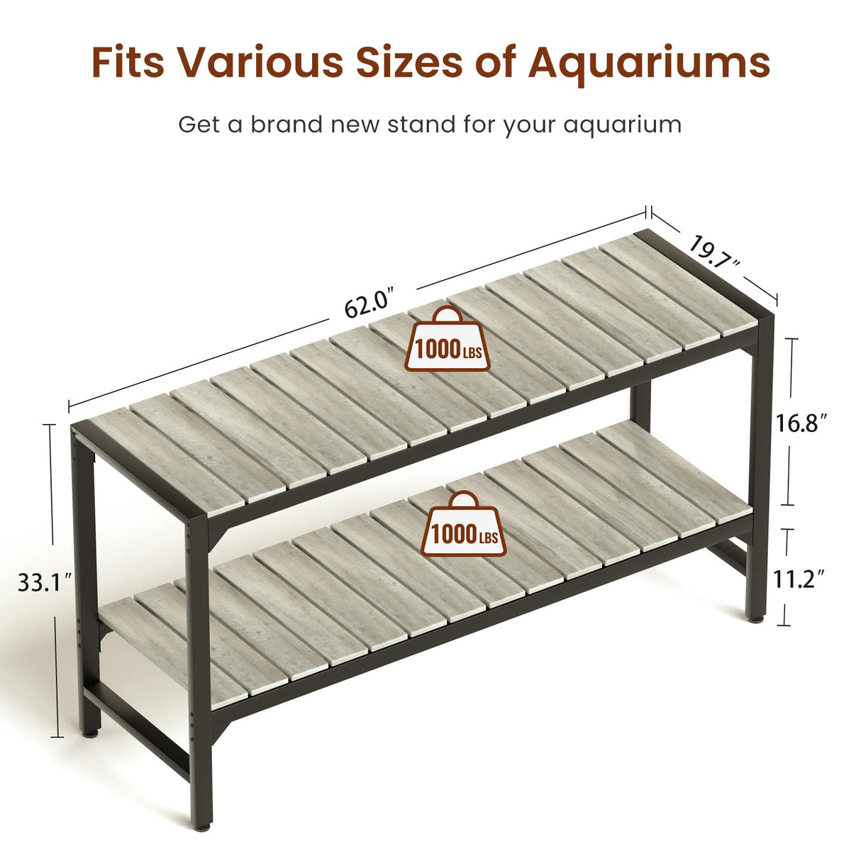 Tatub 55-90 Gallon Fish Tank Stand, Metal Aquarium Stand with 2-tier Open Shelves & Thickened Slats, Heavy Duty Metal Large Aquarium Stand for up to 6 Total Aquariums, 1000 LBS Capacity Per Shelf Tatub