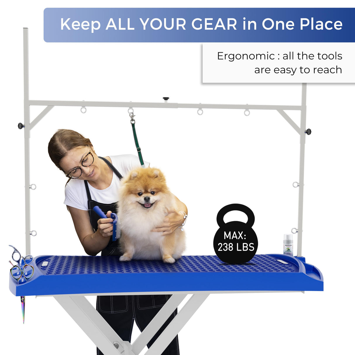 Burano Electric Dog Grooming Table 51.2", Heavy Duty, Integrated Anti-Slip Tabletop, Height Adjustable Pet Grooming Table, Ergonomic Dog Grooming Table, Tool Organizer/Dog Grooming Station Burano