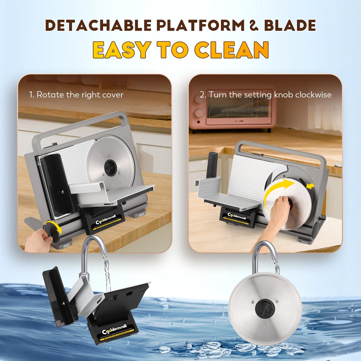 CGOLDENWALL Meat Slicer Foldable Electric Food Slicer, 0-15mm Adjustable Thickness, Frozen Meat/Cheese Slicer for BBQ Hot Pot Shabu, with 2 Stainless Steel Blades, 110V CGOLDENWALL