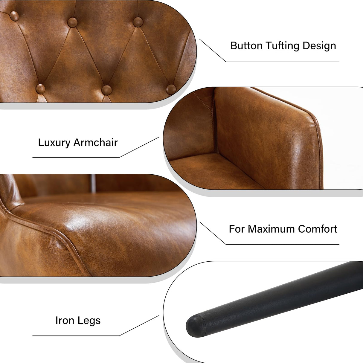 Furnimart Faux Leather Accent Chair Mid Century Modern Living Room Chairs; Comfy Armchair Leisure Vanity Guest Wingback Chair for Office Study Vanity Bedroom Waiting Room PU Yellow Brown Furnimart