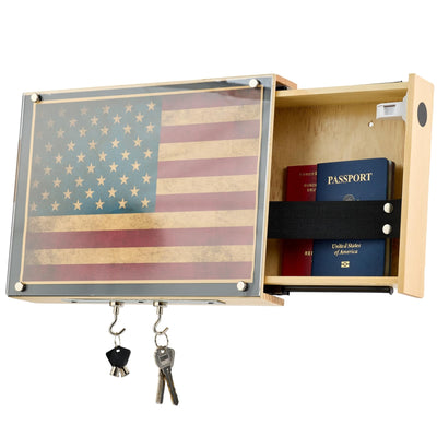 DeYoungArbeit Wall Cabinet with Magnetic Lock, Wall Shelf Gun Safe, Handmade Wooden Box Storage (Acrylic Cover)