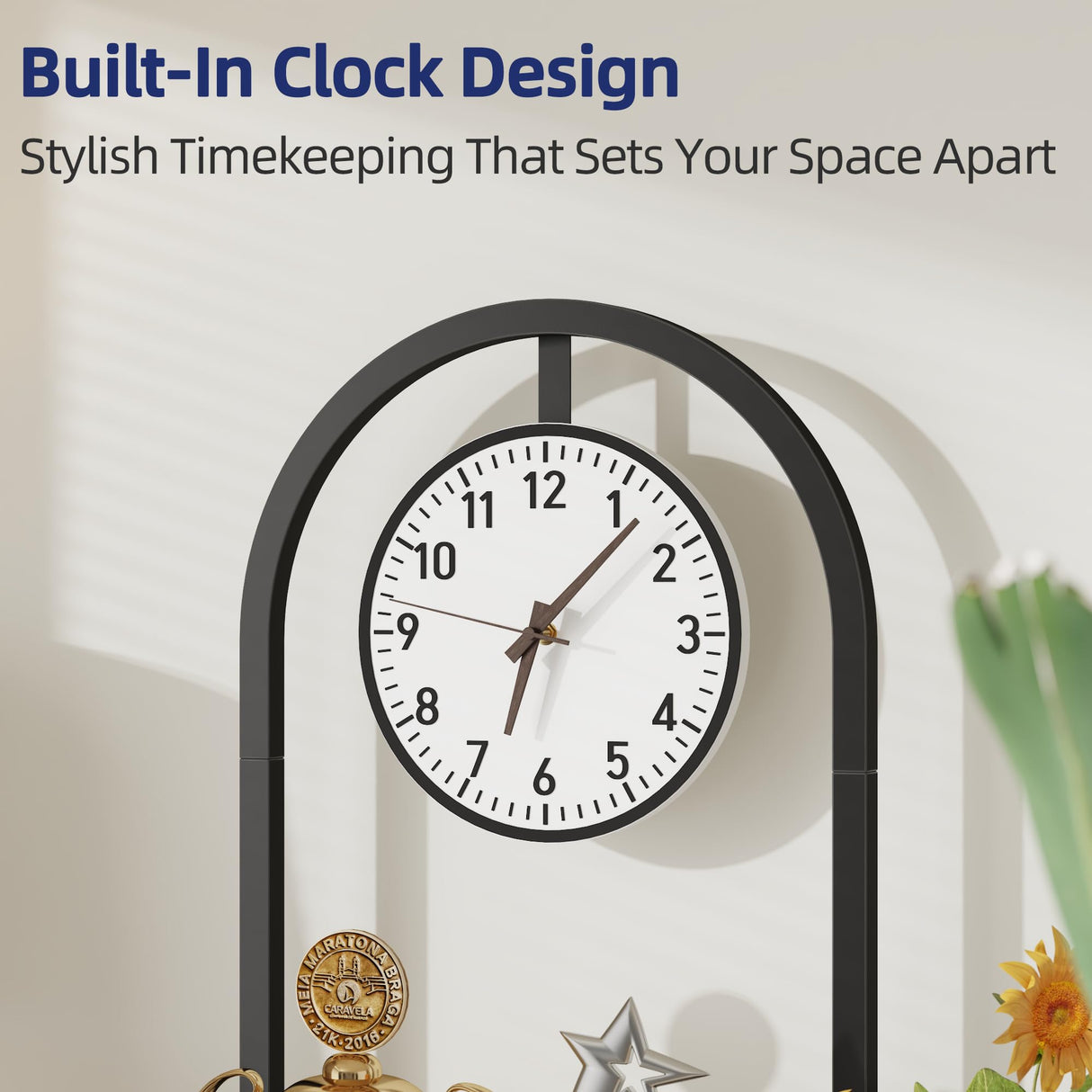 HIGDBFE Bookshelf with Wall Clock, Triple Bookcase with Open Display Shelves, Industrial Style Book Shelves, Modern Display Shelf for Living Room, Bedroom, Home Office, Rustic Brown HIGDBFE