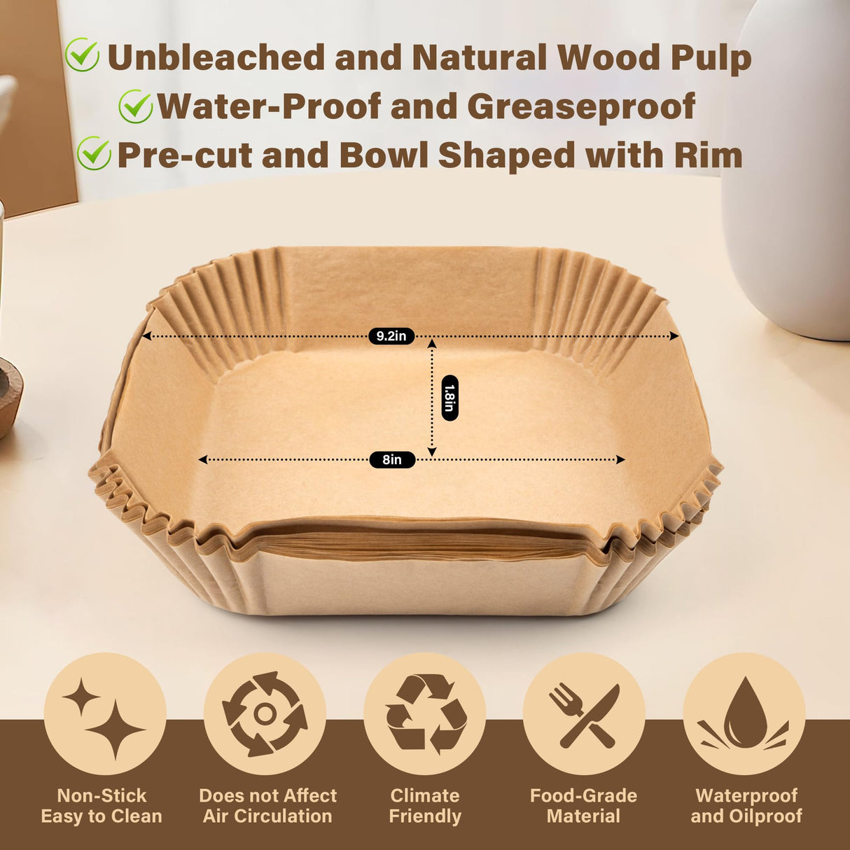 Air Fryer Liners Disposable, 125pcs Non-stick Disposable Airfryer Liners, 8 Inch Unbleached Parchment Paper, Square Air Fryer Paper Liners for 5-8QT Air Fryer, Baking, Roasting Microwave ReLuien