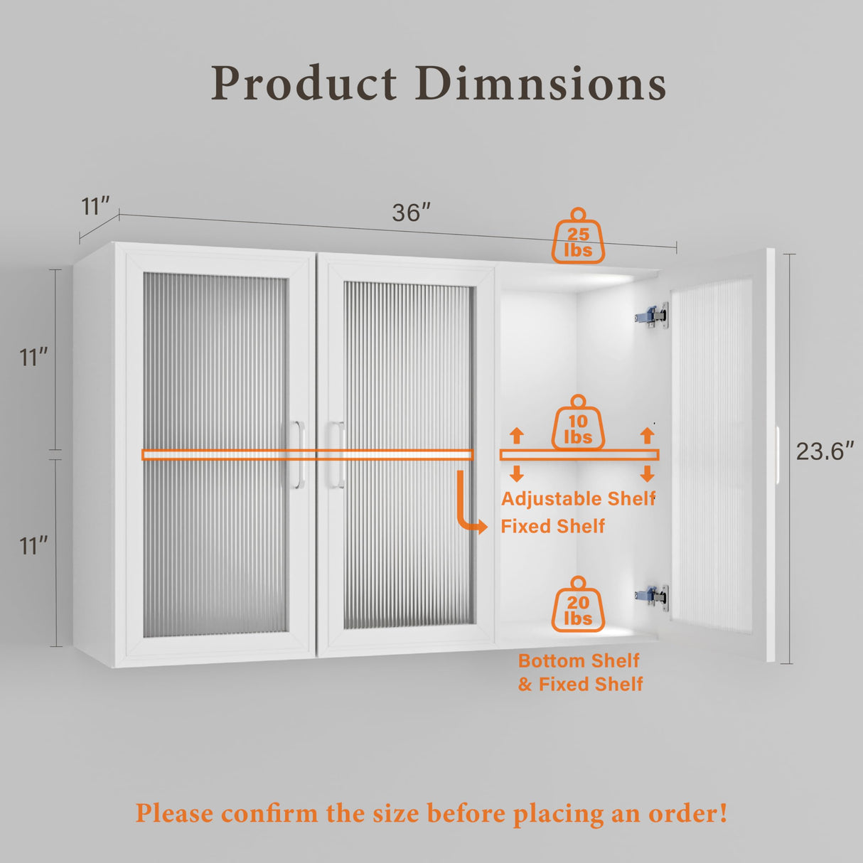 FIMELLO Wall Cabinet, Acrylic Glass Wall Mounted Storage Cabinets, Medicine Cabinet for Kitchen Garage Laundry, White, 3 Door FIMELLO