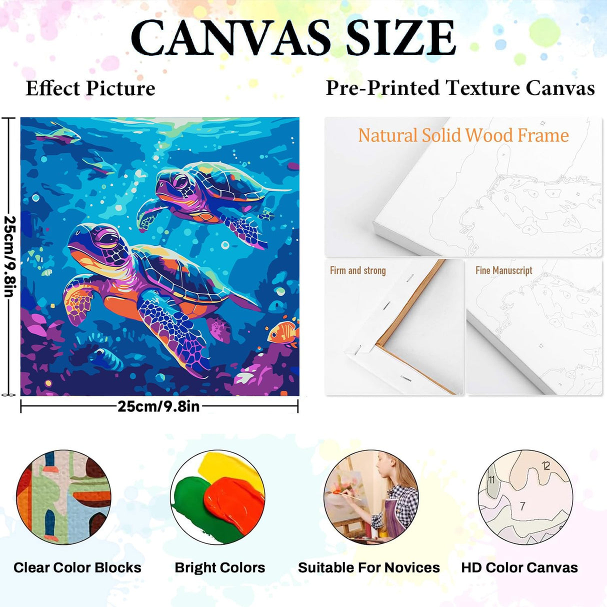 WEMEON Sea Turtle Paint by Numbers Kit for Kids with Framed- Easy Paint by Numbers Kit for Kids Age 4-12, Simple Painting Paint by Numbers for Gift Home Wall Decor(10x10Inch) WEMEON