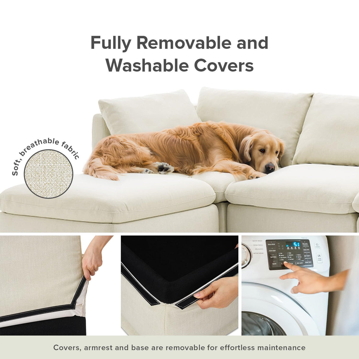 mopio Oversized Modular Sectional Sofa with Fully Removable Covers and Storage, Convertible U & L Shaped Sectionals, Modern Cloud Couch for Living Room with Ottoman Chaise, 4 to 8 Seats, Off White mopio