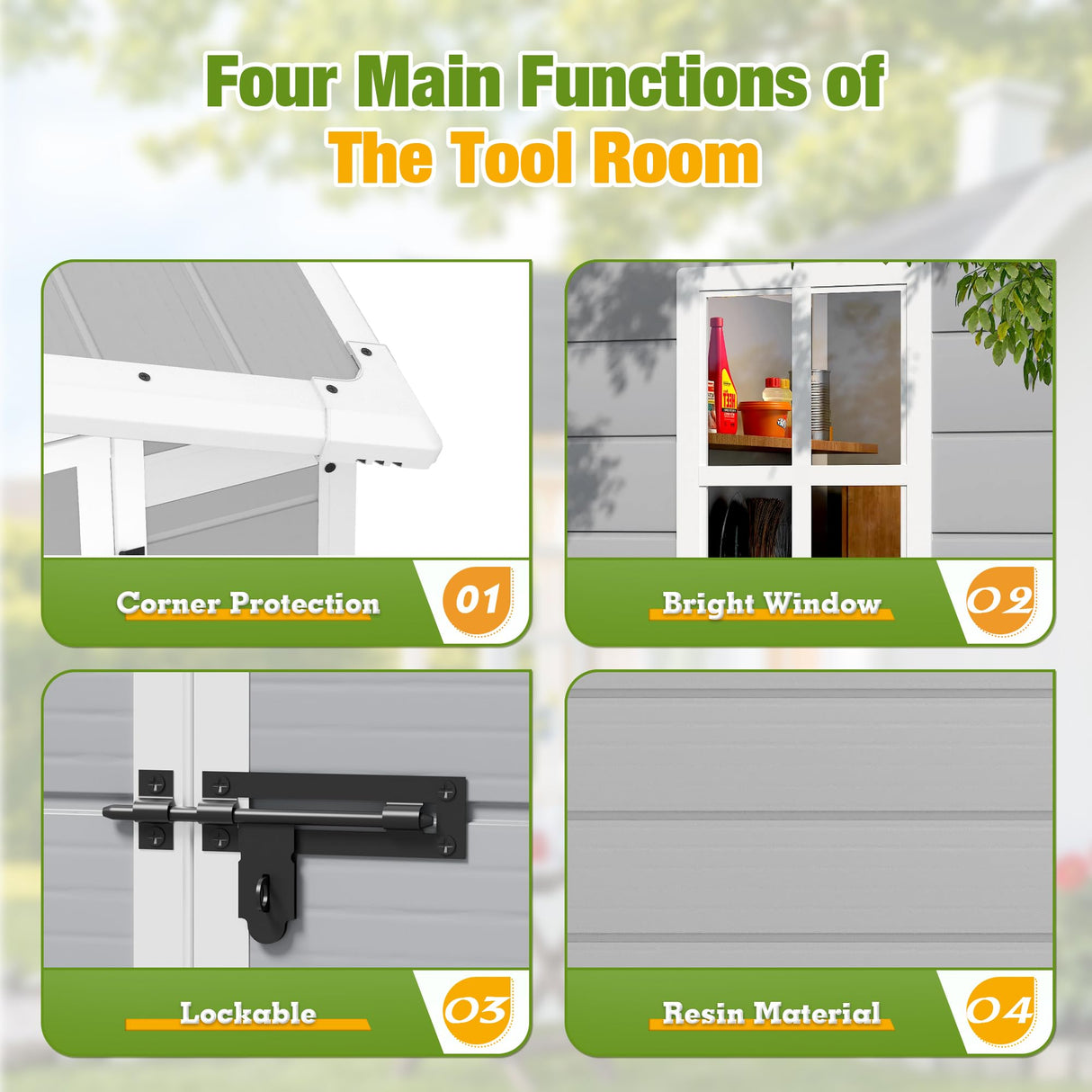 Greesum Outdoor Storage Shed 6X4FT All-Weather Resin Tool Room with Floor for Garden,Backyard,Pool Tool, Light Grey Greesum