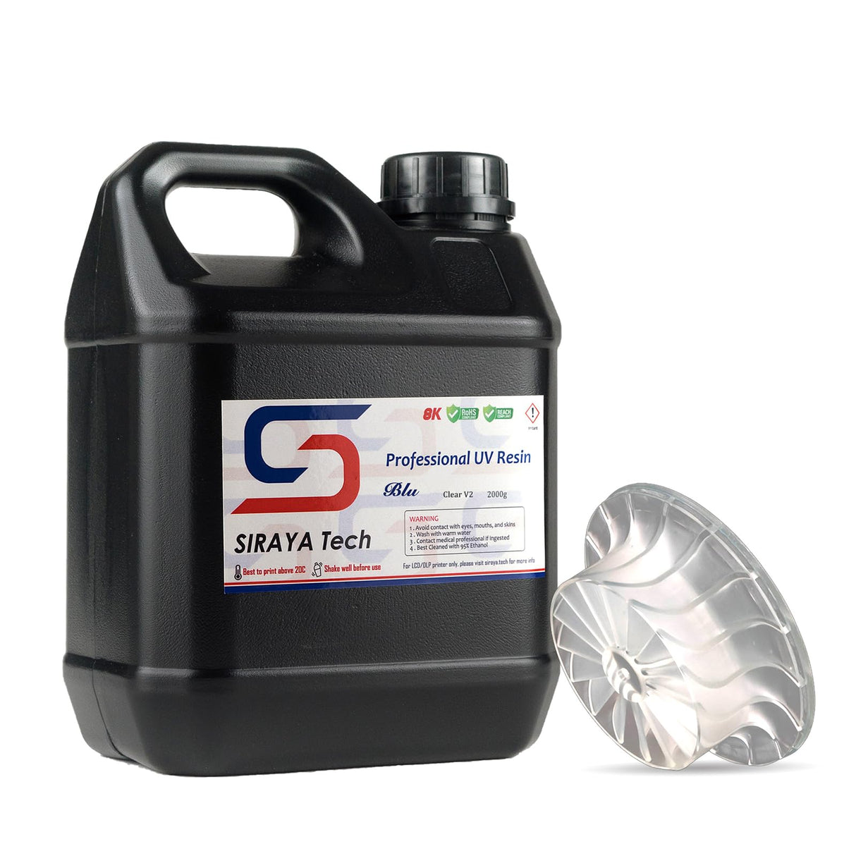 Siraya Tech Blu 3D Printer Resin – High Toughness, Non-Brittle Engineering Resin – High Precision & Resolution – 405nm UV-Curing Resin for LCD/DLP 8K Printers (Clear V2, 2kg) Siraya Tech
