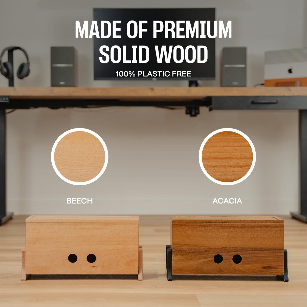 Extra Large Cable Management Box, Wood Cord Hider Box & Organizer for Power Strip, TV Wires & Desk Cable Storage COREMINDED