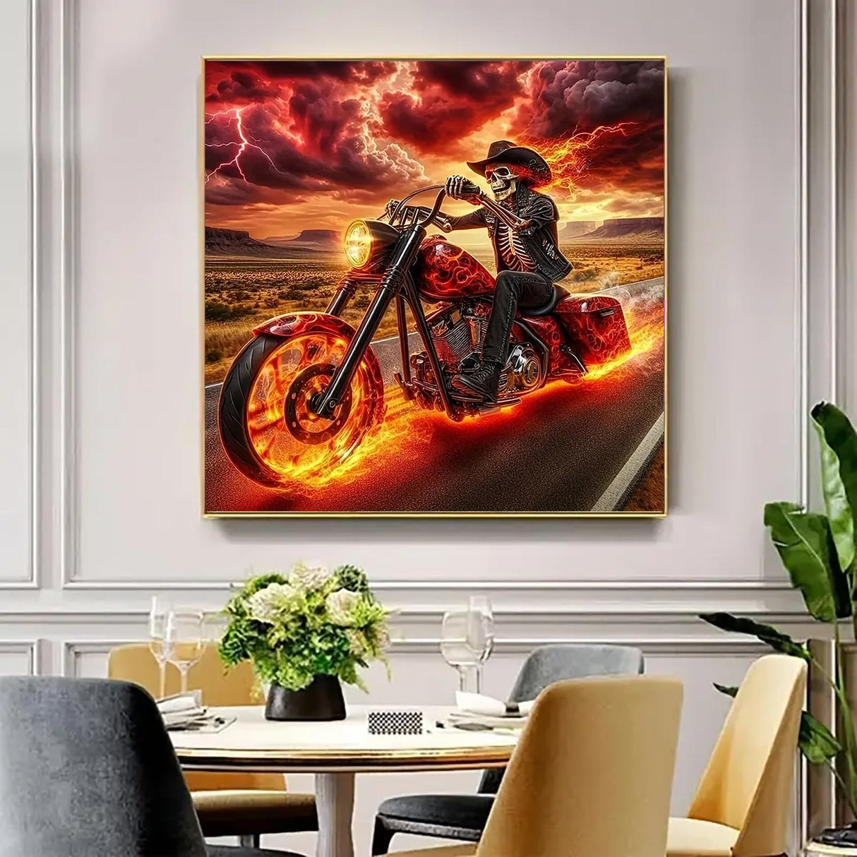 VCLKDIY Skull Motorbike Diamond Art Kits for Adults, 5D Diamond Painting Kits for Adults Beginners, DIY Full Round Drill Diamond Dot Painting Gem Art Kits for Adult, Home Wall Decor 13.8x13.8 Inch VCLKDIY