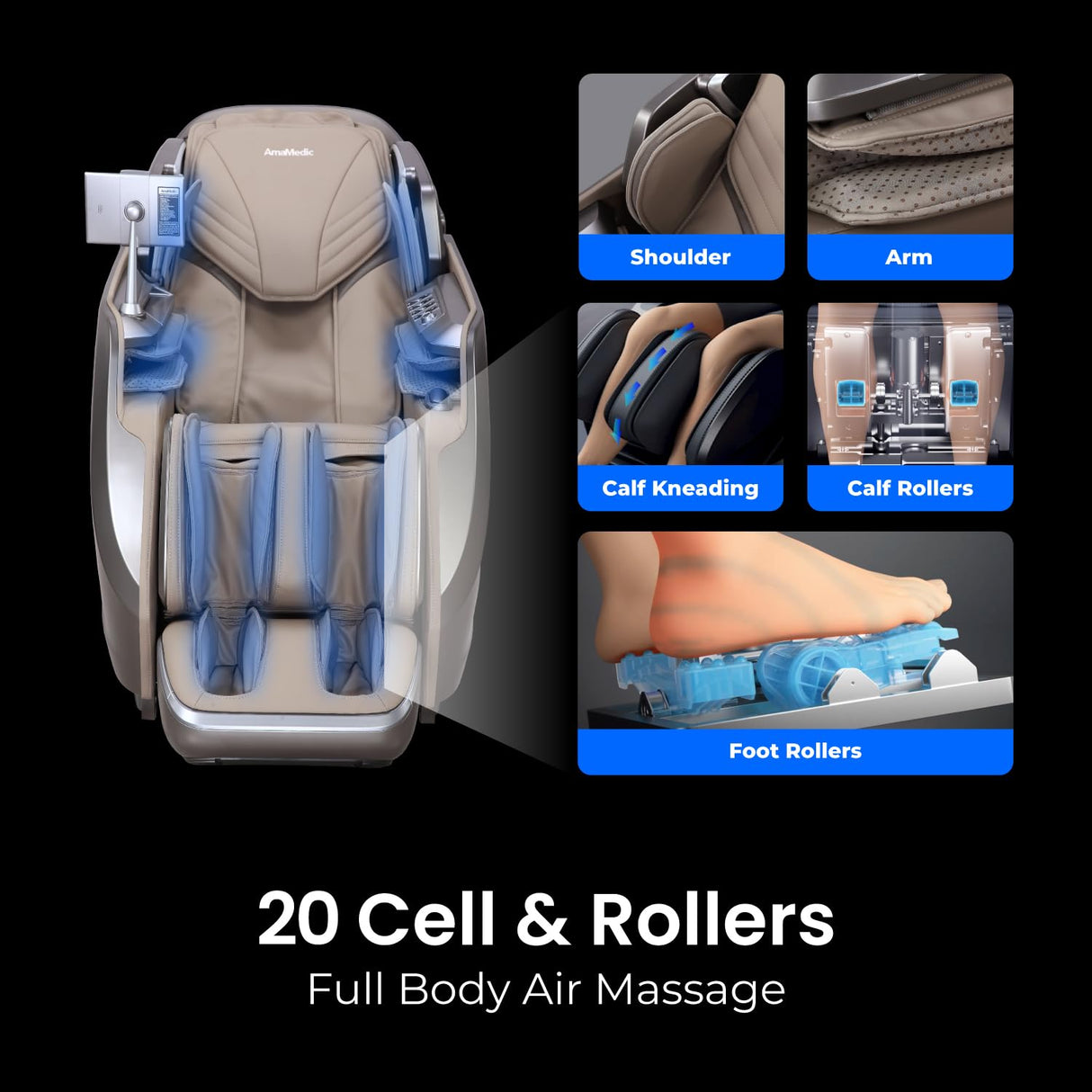 AmaMedic 2025 4D Massage Chair for Full Body, Revive, Health Fingerprint Sensor, AI Health Detection, Extended SL-Track, Professional Massage Chair (Brown) AmaMedic