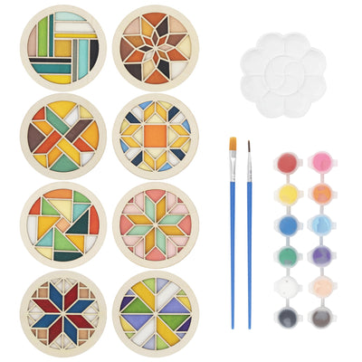 Temlum Wooden Coasters Painting Kit, Paint You Own Coaster Wooden Painting Craft Kit for Adults and Beginners Art Craft Supplies