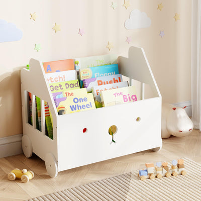 Jomzuci Wooden Kids Bookshelf, Toddler Montessori Bookshelf, Nursery Book Shelves with 4 Adjustable Dividers, Book Shelf for Kids Rooms, Nursery, Bedroom, Classroom and Playroom Storage