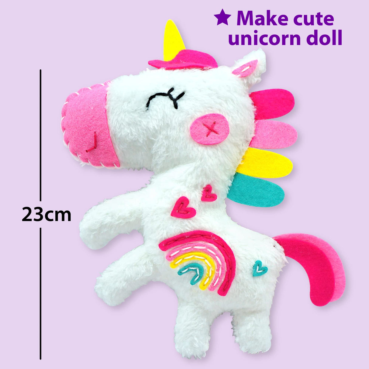 KRAFUN Beginner My First Unicorn Sewing Kit for Kids Art & Craft, Doll Plushie Animal, Instructions & Plush Felt Materials for Learn to Sew, Embroidery, Age 7 8 9 10 11 12 KRAFUN