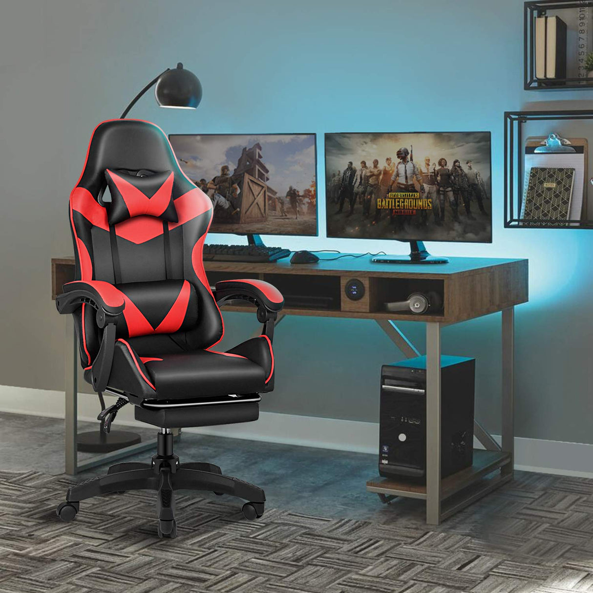Gaming Chair, Backrest and Seat Height Adjustable Swivel Recliner Racing Office Computer Ergonomic Video Game Chair with Footrest and Lumbar Support, Red/Black YSSOA
