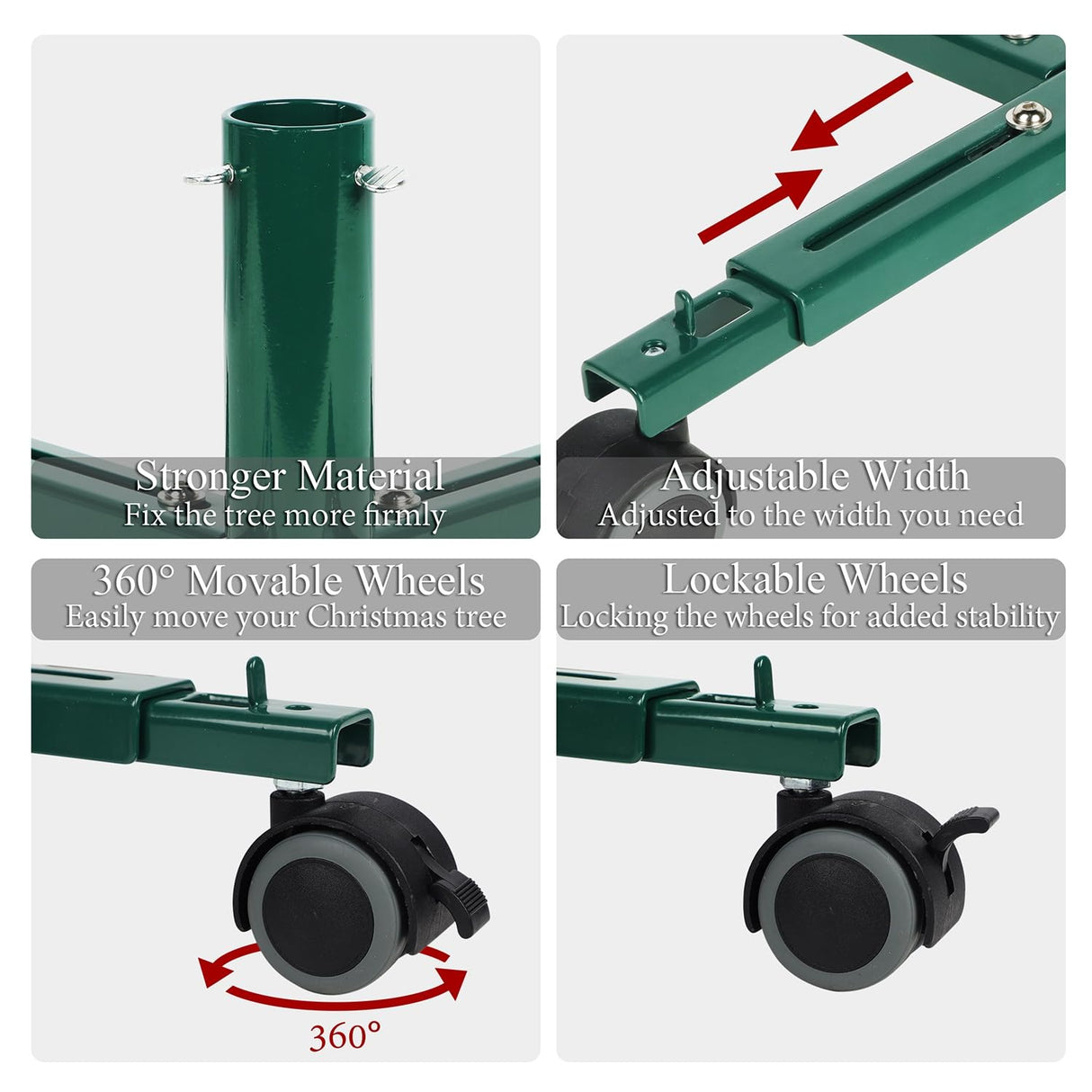 Blissun Christmas Tree Stand Base with Wheels, Movable Christmas Fake Tree Holder, Fits up to 7.5 FT Artificial Trees, Plant Caddy with Wheels, Plant Taxi, Plant Dolly Cart After Christmas (Green) Blissun