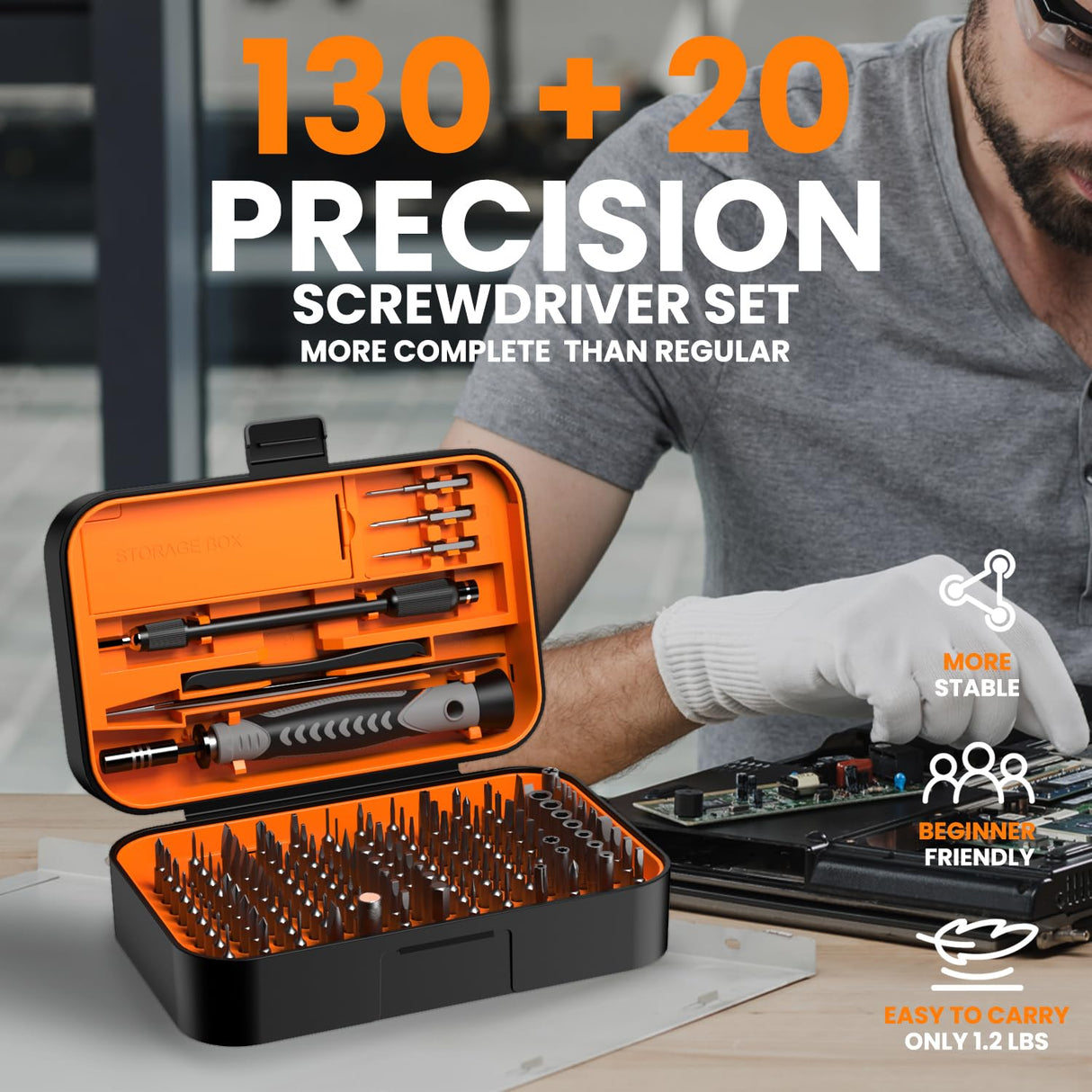 150 IN 1 Precision Screwdriver Set, 120 Bits Full Range Small Screwdriver Set, Magnetic Mini Repair Tool Kit for Ring Doorbell, Laptop, Switch, PS5, Xbox, Macbook, iPhone, Watch, Glasses - Orange Cazeyoo