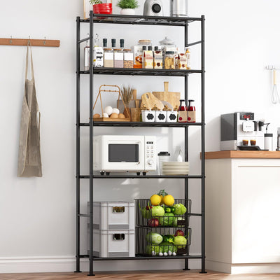 Sakugi Storage Shelves - 5 Tier Shelf Organizer, Heavy Duty Garage Shelving Unit with Leveling Feet, Stable Metal Shelves Organizer for Pantry, Kitchen, Closet, 33.1" W X 12.6" D X 72" H, Black