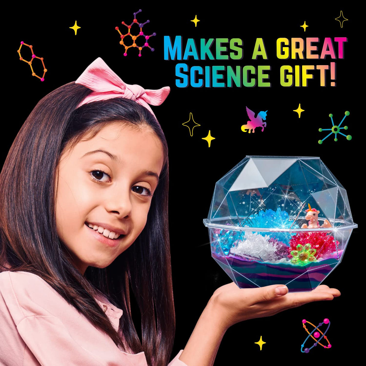 Original Stationery 18-Pieces Unicorn Crystal Growing Kit for Kids 7 and Up, Easy-to-Follow Manual, Grow 3 Crystals and Make a Scene with Unicorn Craft Original Stationery