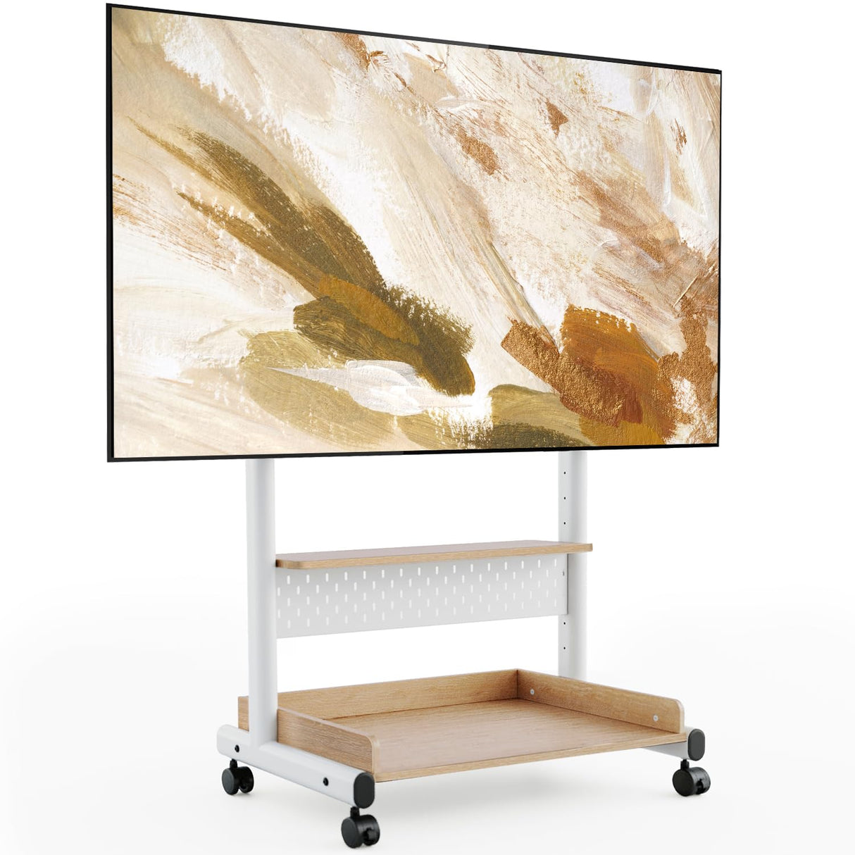 FITUEYES Rolling Floor TV Stand Mount for 40-85 Inch Large LCD/LED TVs TV Cart Heavy Duty Hold Up to 132 lbs Mobile Corner Stand with Mount for LCD/LED Flat Curved Screens with Wooden Large Storage FITUEYES