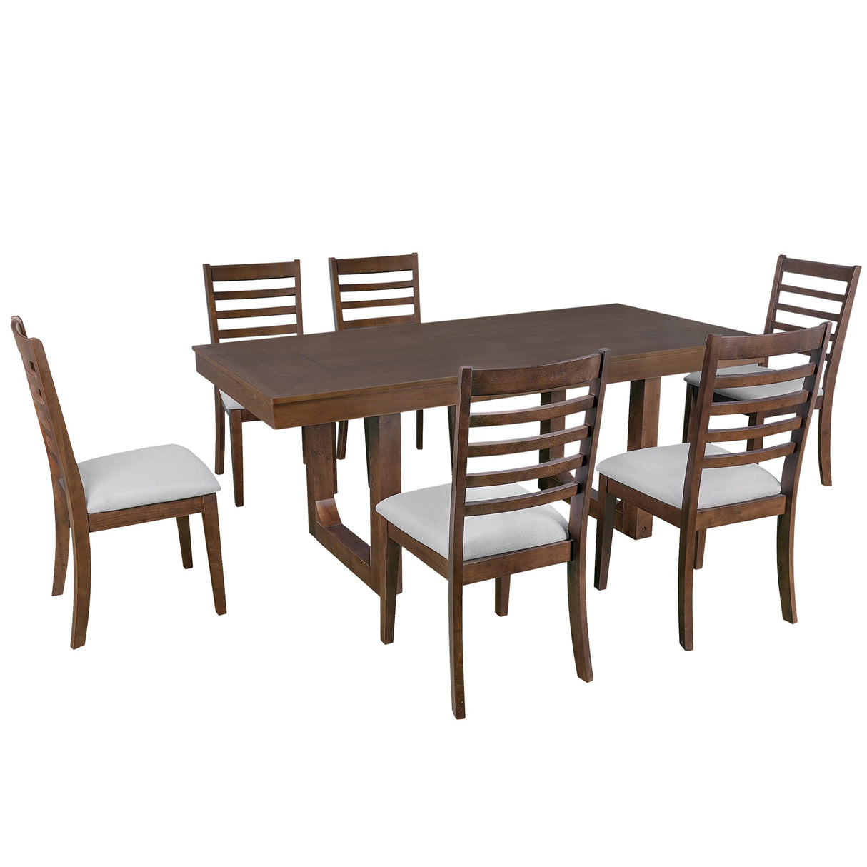 P PURLOVE 7 Piece Extendable Dining Table Set, Wooden Rustic Extendable Table with 18" Move Leaf and 6 Piece Upholstered Chairs for Dining Room, Kitchen (Brown) P PURLOVE